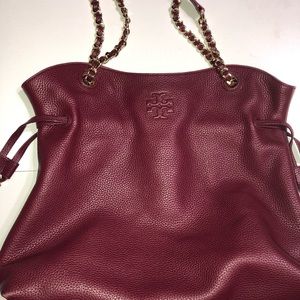 TB Thea Chain Slouchy wine Pebbled Leather Tote